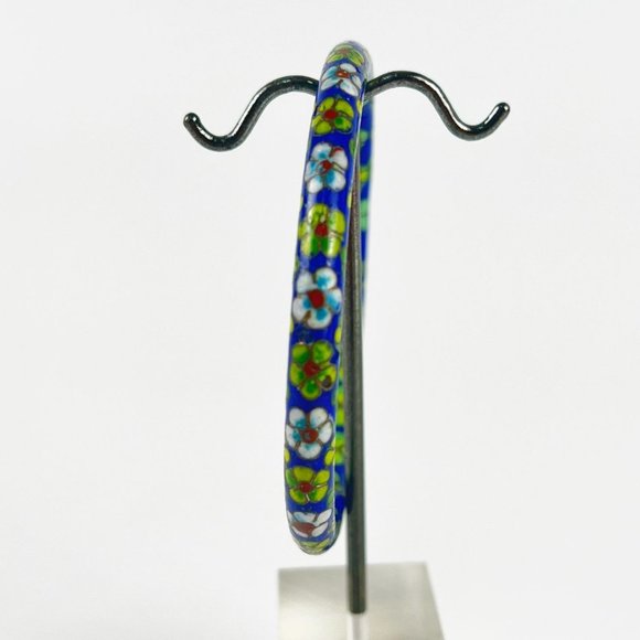 Vintage Chinese Cobalt Blue Green Cloisonne Enamel Floral Bangle Bracelet - Picture 2 of 4